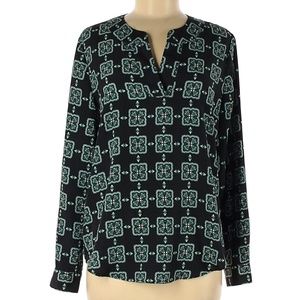 Ann Taylor Factory Navy Floral Long Sleeve Blouse Size M